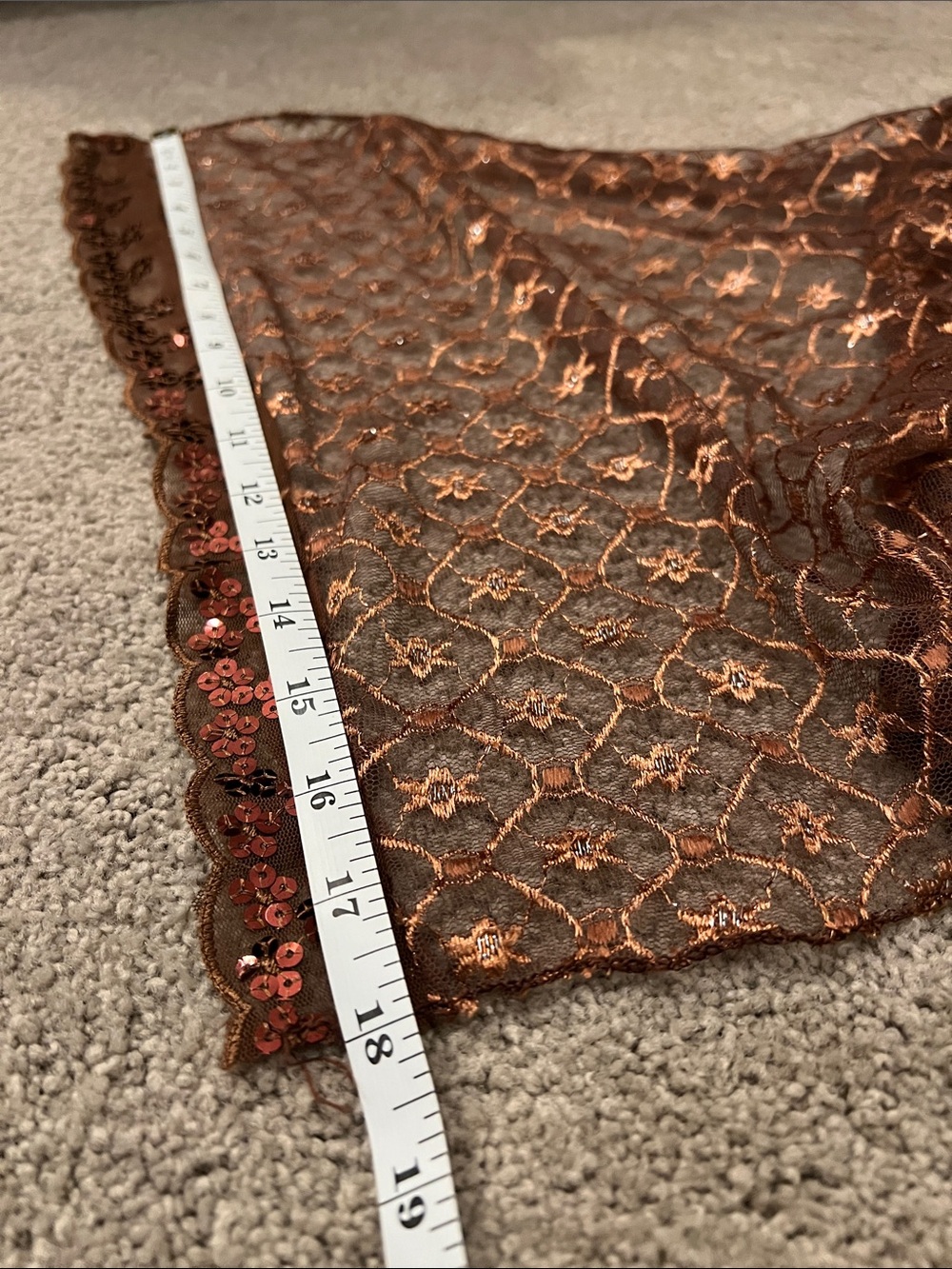 🛍️ BUNDLE SPECIAL (all scarves 3/$30) 
Brown/Copper Embroidered Lace Scarf - Picture 2 of 4